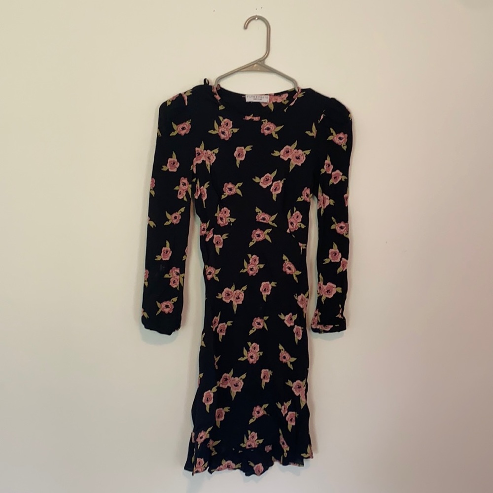 Black floral open back dress